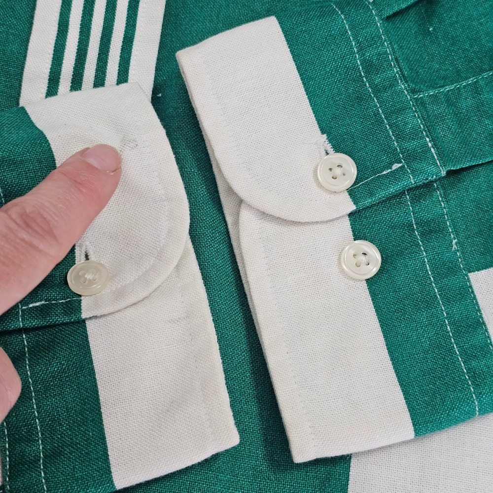 Vintage Tommy Hilfiger Button Down Shirt XL Green White Striped Crest Logo 90s - Picture 7 of 10